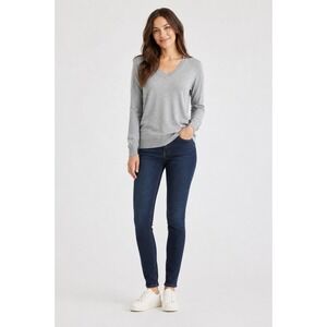 Quince V-Neck Sweater Women Size S Heather Grey Cotton Cashmere SHWDC01